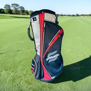 Strata Golf Stand Bag Black Red 6-Way Divider Stand Mechanism Mens Medium Carry